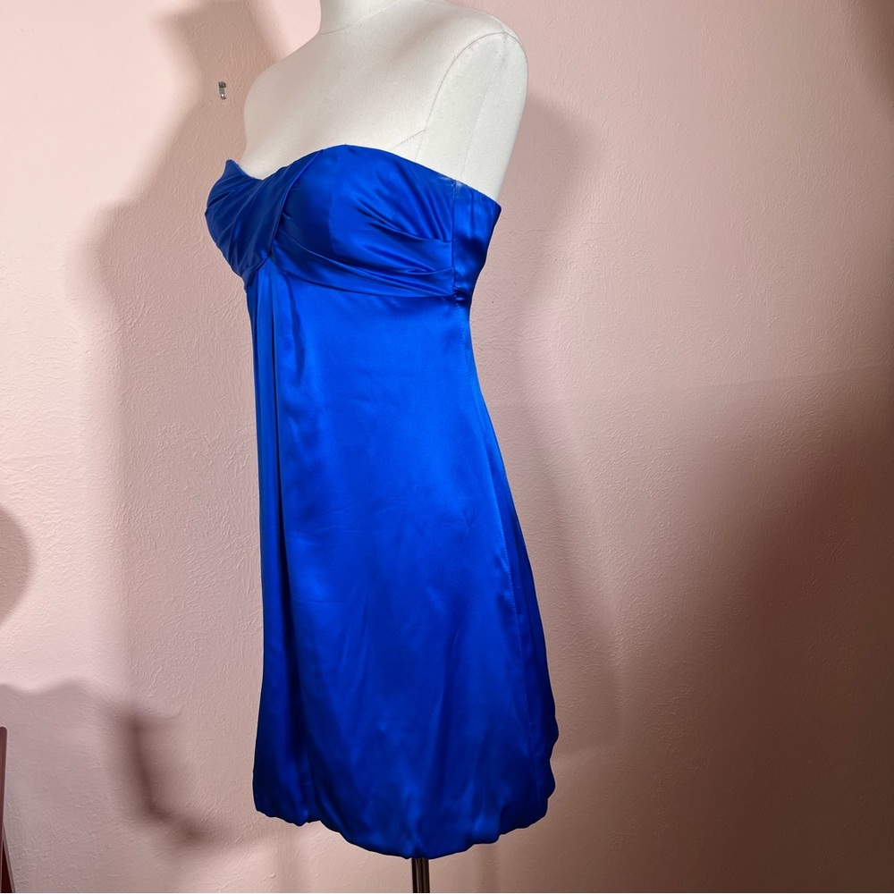 Vintage 90 Y2K Cache Royal Blue Satin strapless mini Bubble Dress Barbiecore